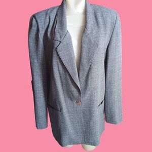 sz 10 Vintage Womens Blazer Jacket 90s Alfred Dunner Gray Plaid Wool Blend